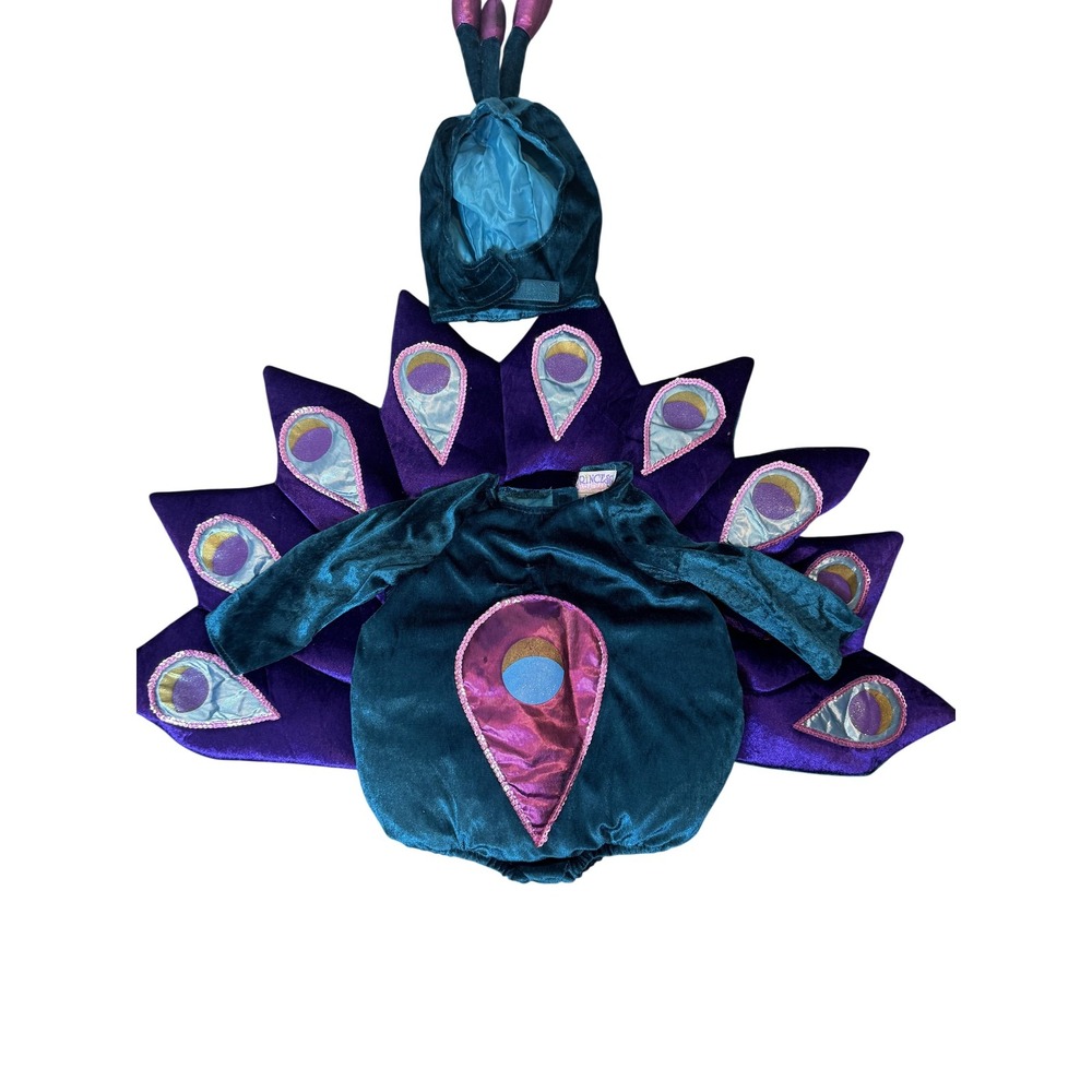 Princess Paradise Peacock Costume Infant 6-12 Months Teal Purple Plush Hood Tail
